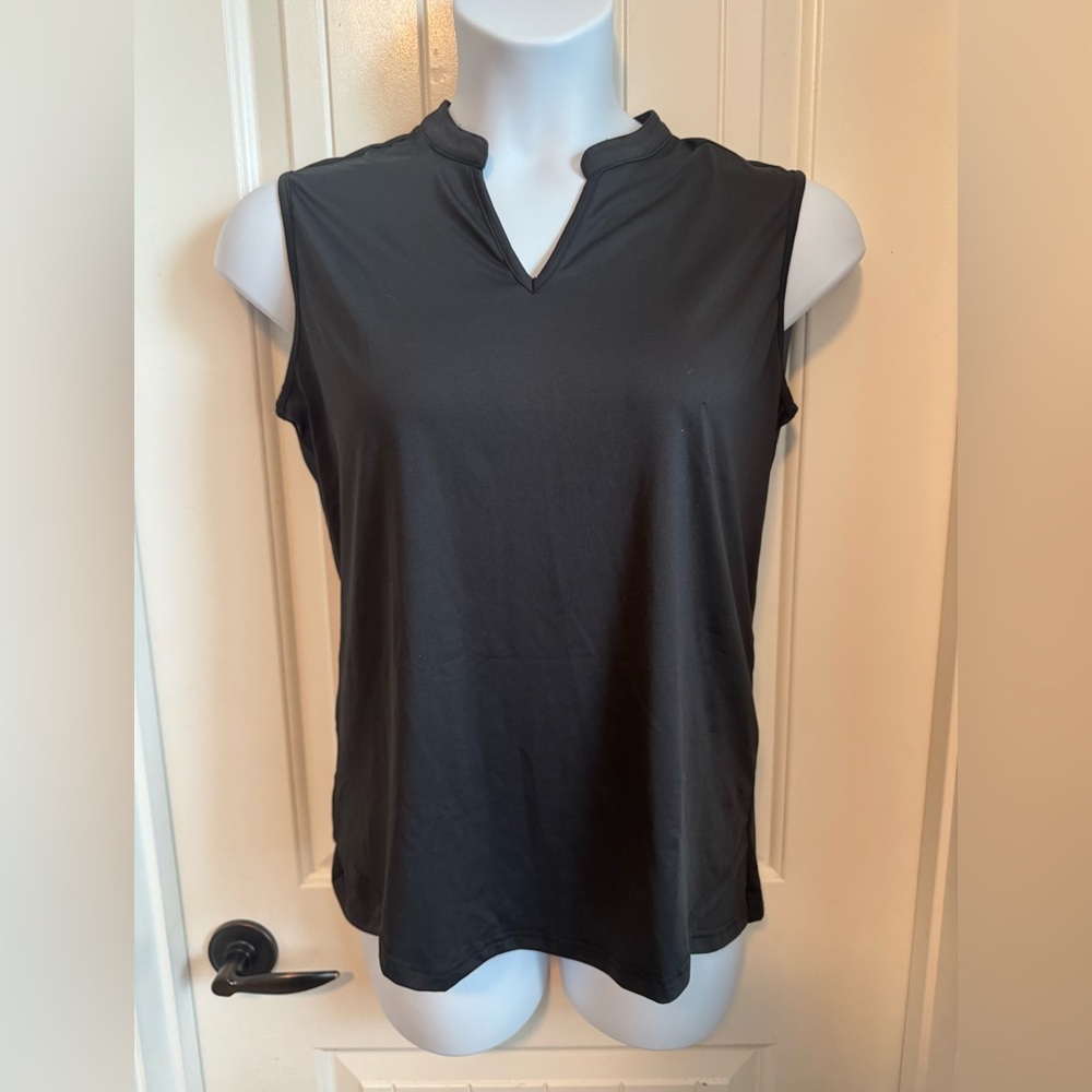 NWT Active V-Neck Sleeveless Top, Size Large, Black, Golf, Running, Pickle Ball